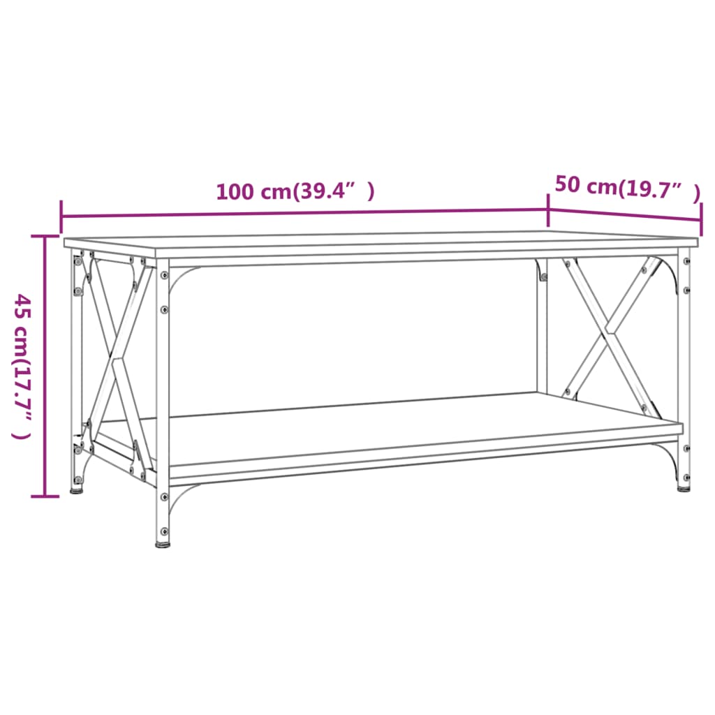 Coffee Table Smoked Oak 39.4"x19.7"x17.7" Engineered Wood and Iron