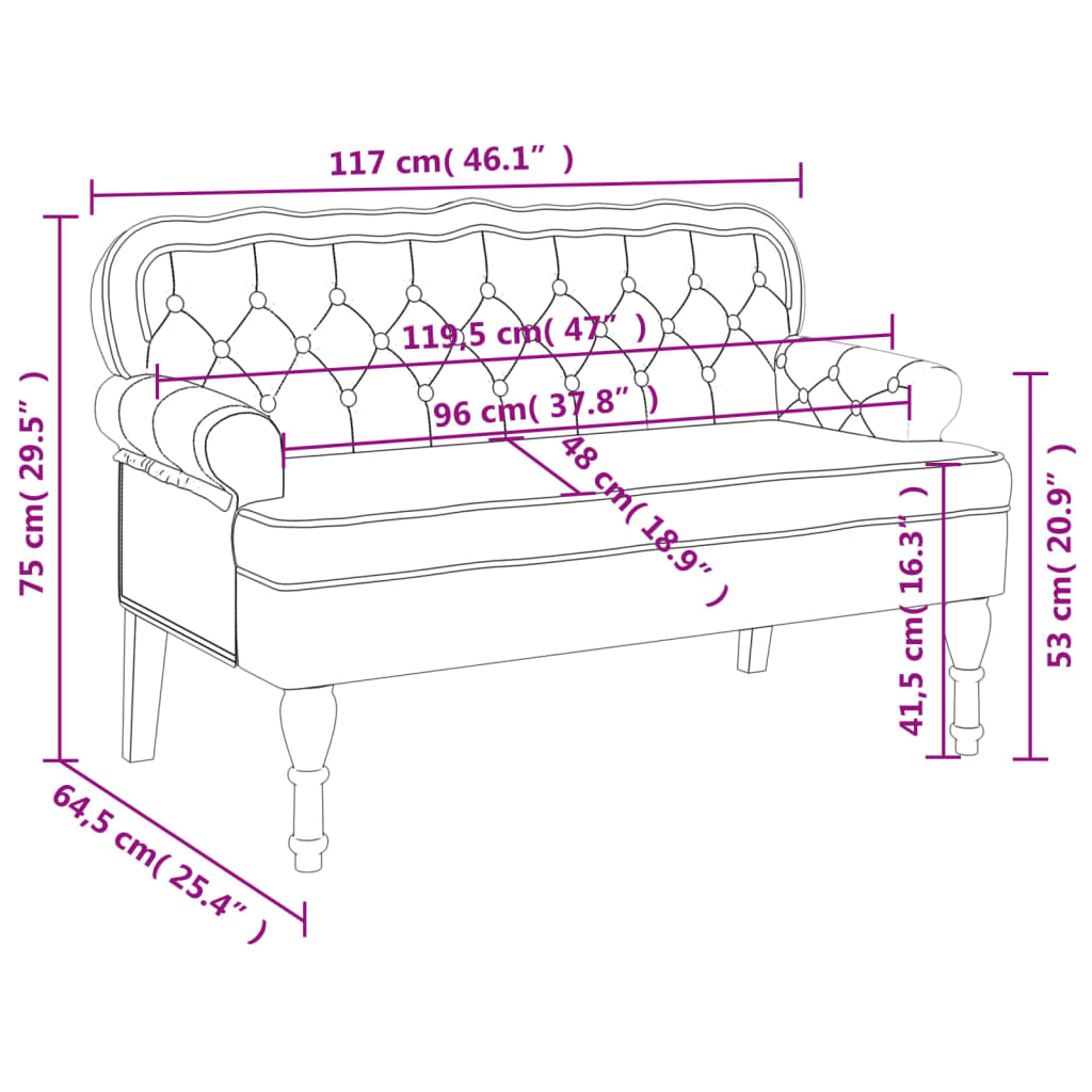 Bench with Backrest Black 47"x25.4"x29.5" Velvet