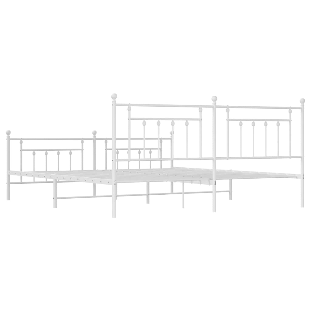 Metal Bed Frame without Mattress with Footboard White 76"x79.9"