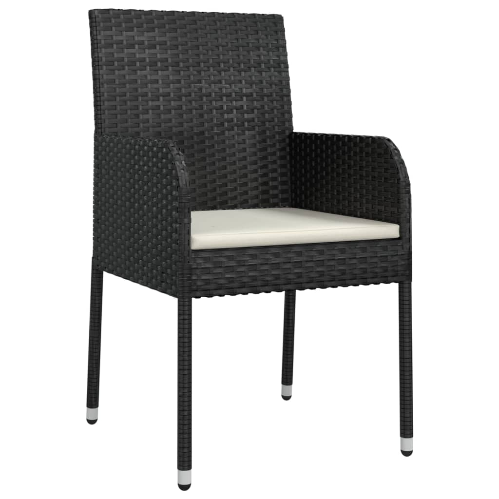 Patio Chairs with Cushions 2 pcs Poly Rattan Black