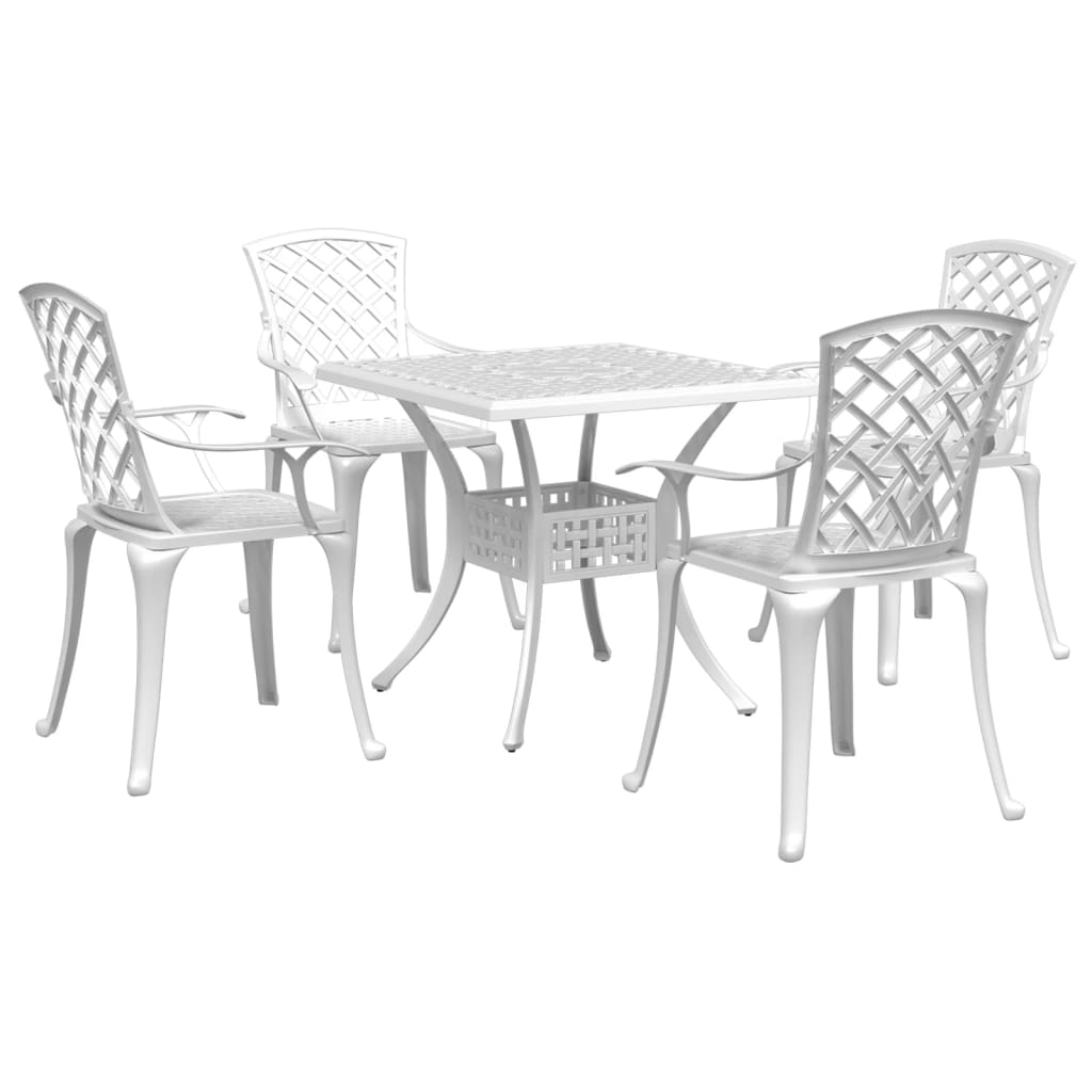 5 Piece Patio Dining Set White Cast Aluminum