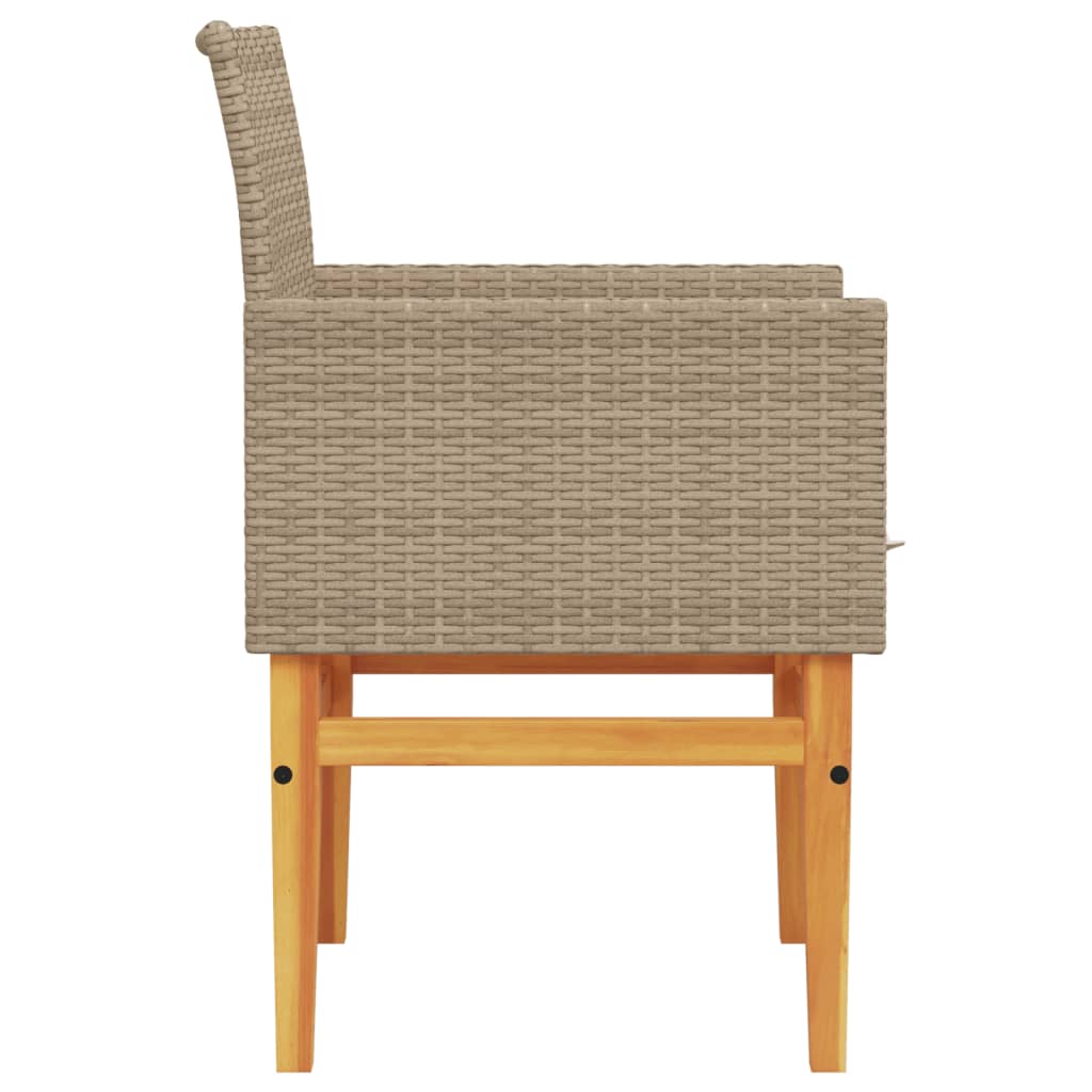 Patio Chairs with Cushions 2 pcs Beige Poly Rattan&Solid Wood