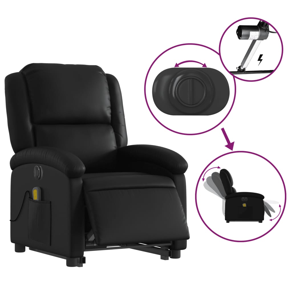 Electric Stand up Massage Recliner Chair Black Faux Leather