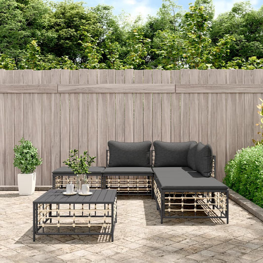 6 Piece Patio Lounge Set with Cushions Anthracite Poly Rattan