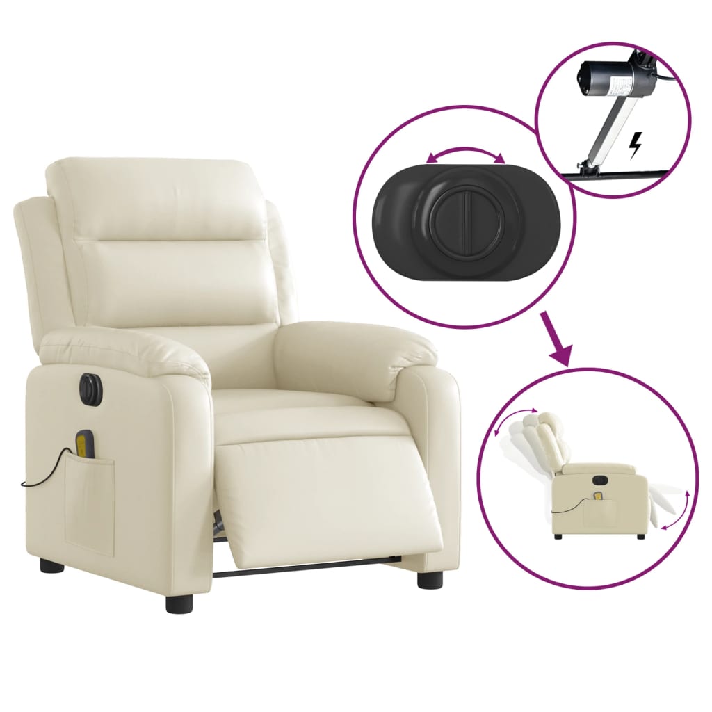 Electric Massage Recliner Chair Cream Faux Leather