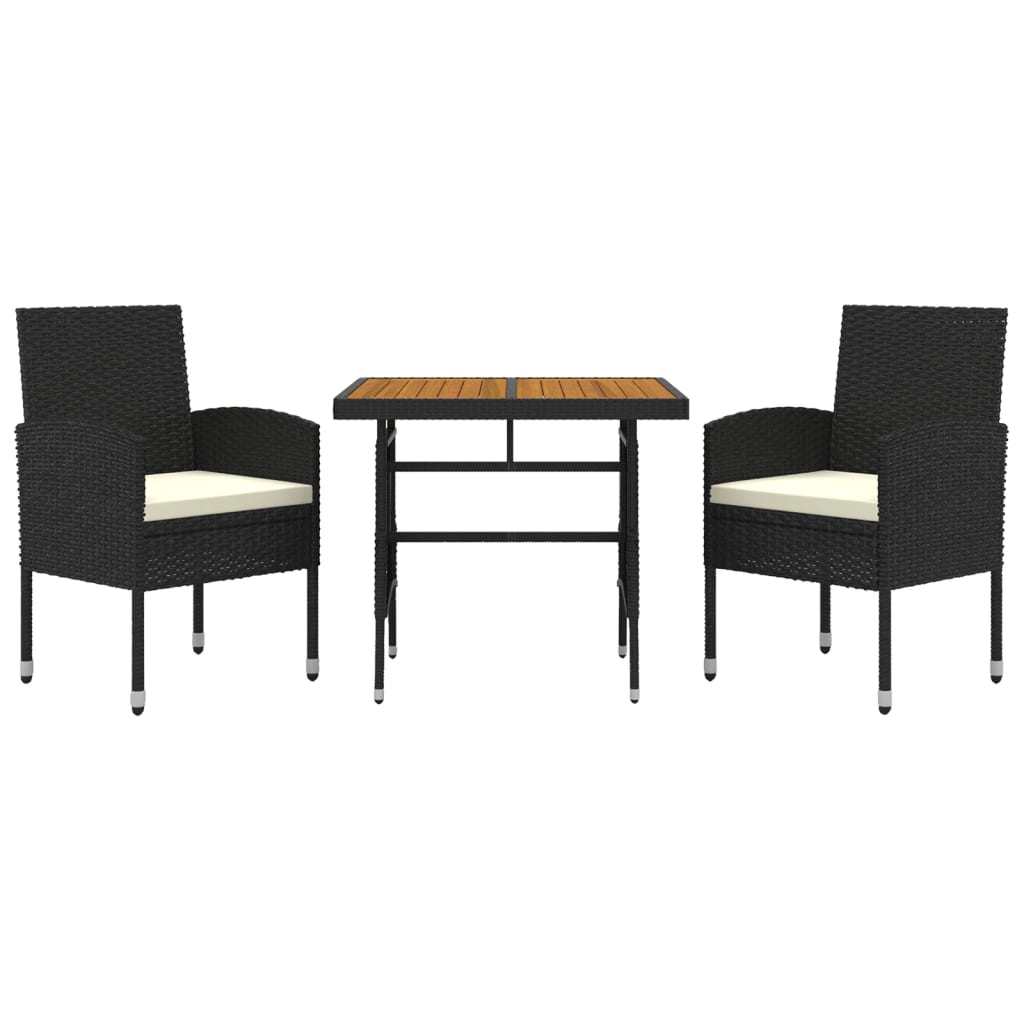 3 Piece Patio Dining Set Poly Rattan Black