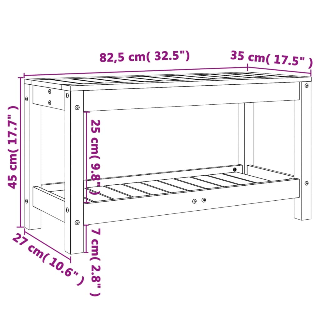 Patio Bench Black 32.5"x13.8"x17.7" Solid Wood Pine