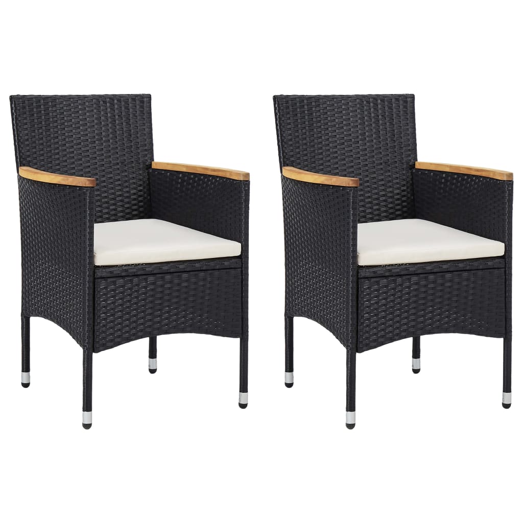 3 Piece Patio Dining Set Black Poly Rattan and Acacia Wood