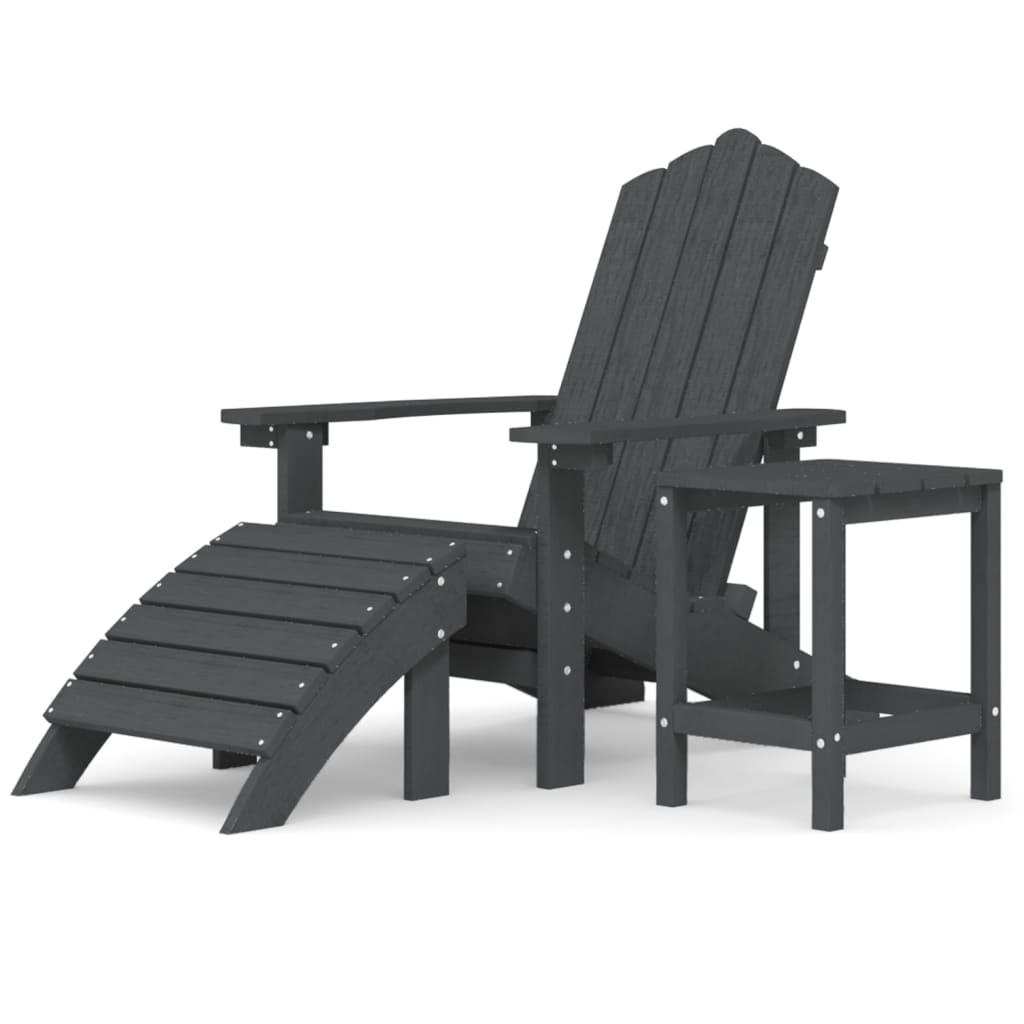 Patio Adirondack Chair with Footstool & Table HDPE Anthracite