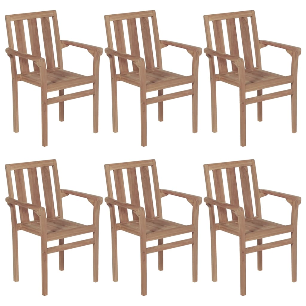 Stackable Patio Chairs with Cushions 6 pcs Solid Teak Wood