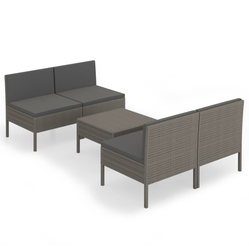 5 Piece Patio Lounge Set with Cushions Poly Rattan Gray