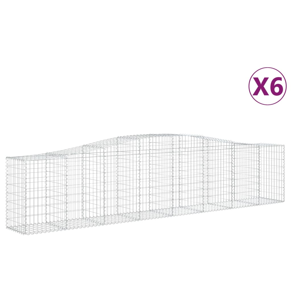 Arched Gabion Baskets 6 pcs 157.5"x19.7"x31.5"/39.4" Galvanized Iron