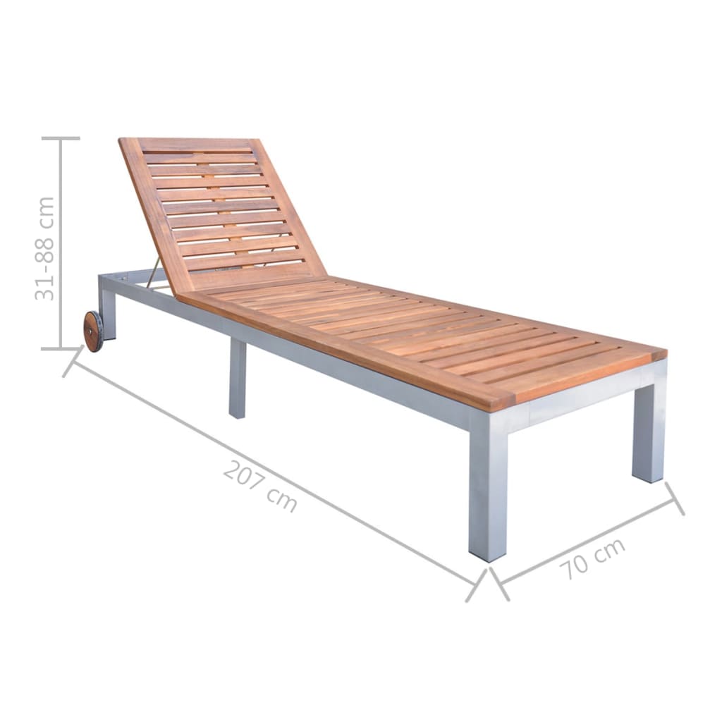 Sun Lounger with Cushion Solid Acacia Wood and Galvanized Steel