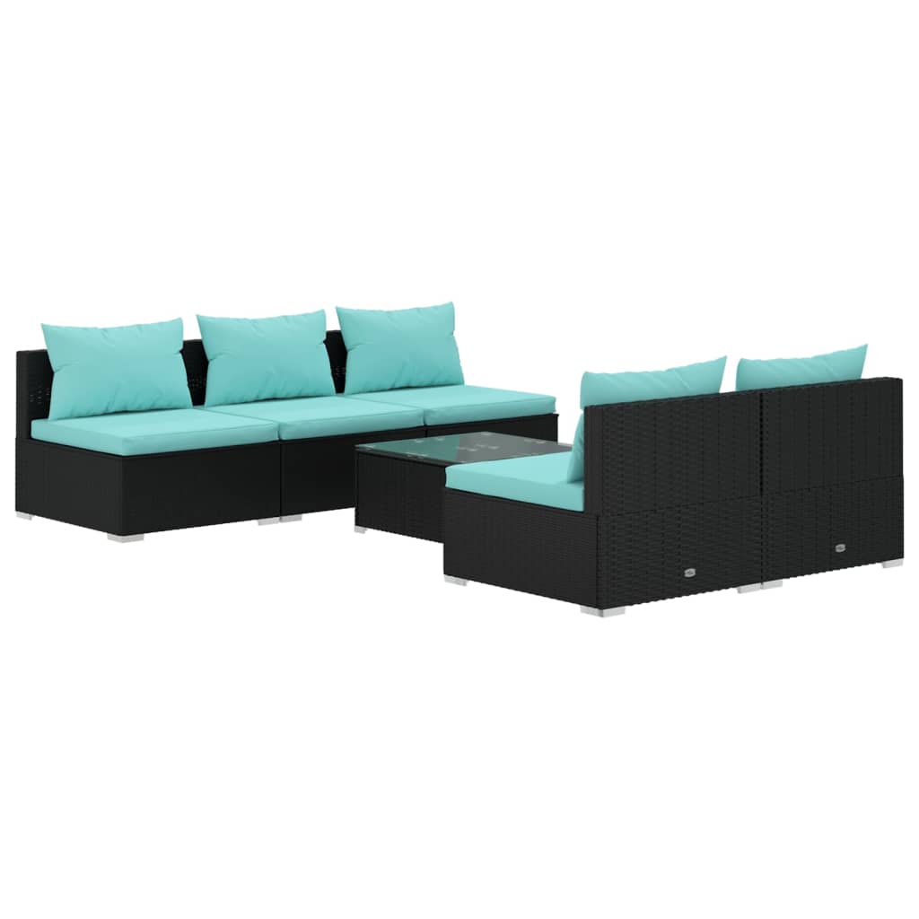 6 Piece Patio Lounge Set with Cushions Poly Rattan Black