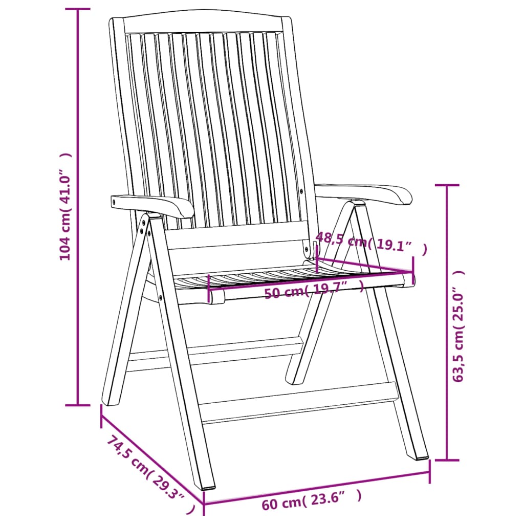 Reclining Patio Chairs 2 pcs Solid Wood Teak