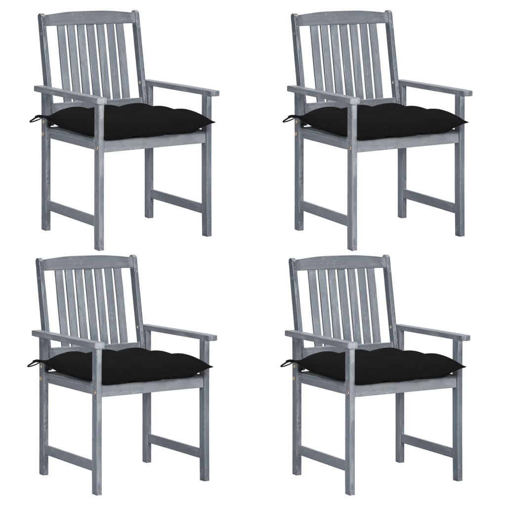 Patio Chairs with Cushions 2 pcs Gray Solid Acacia Wood