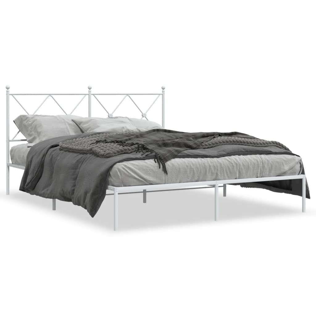 Metal Bed Frame without Mattress with Headboard White 59.1"x78.7"