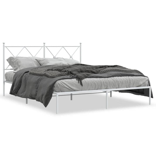 Metal Bed Frame without Mattress with Headboard White 59.1"x78.7"