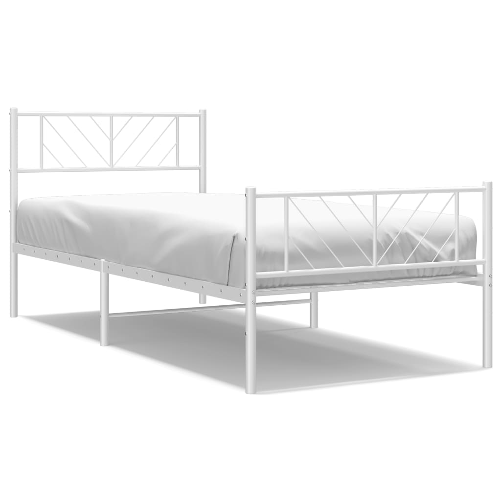 Metal Bed Frame without Mattress with Footboard White 39.4"x74.8"