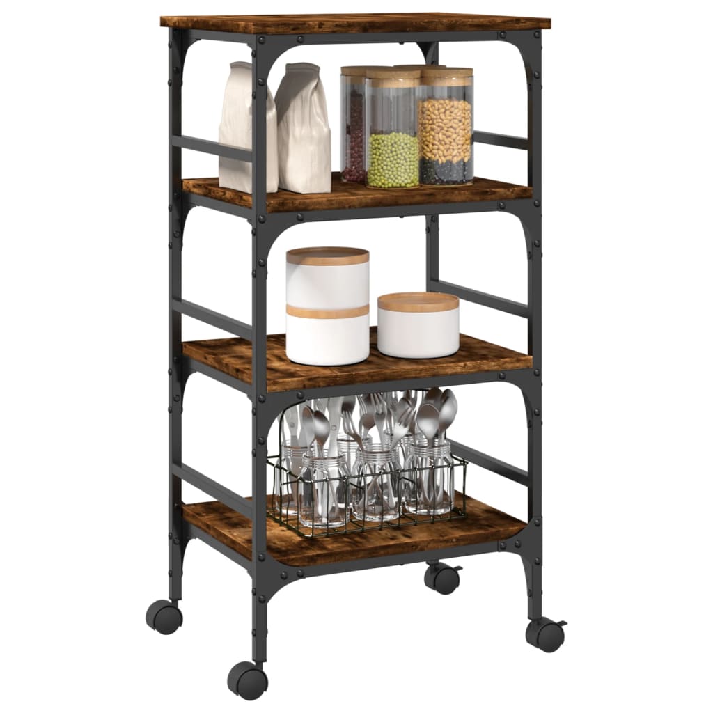 Kitchen Trolley Smoked Oak 17.7"x13.8"x35.2" Engineered Wood