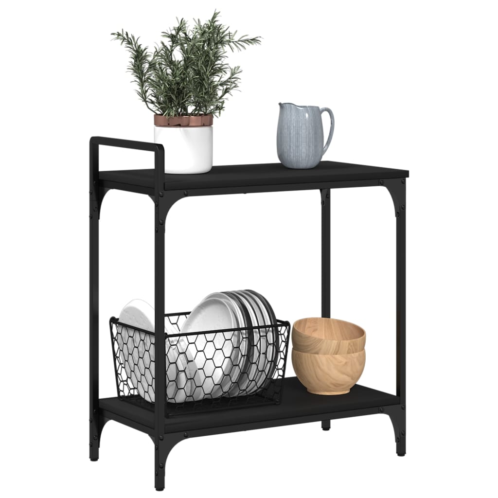 Kitchen Trolley Black 23.8"x12.2"x28.5" Engineered Wood