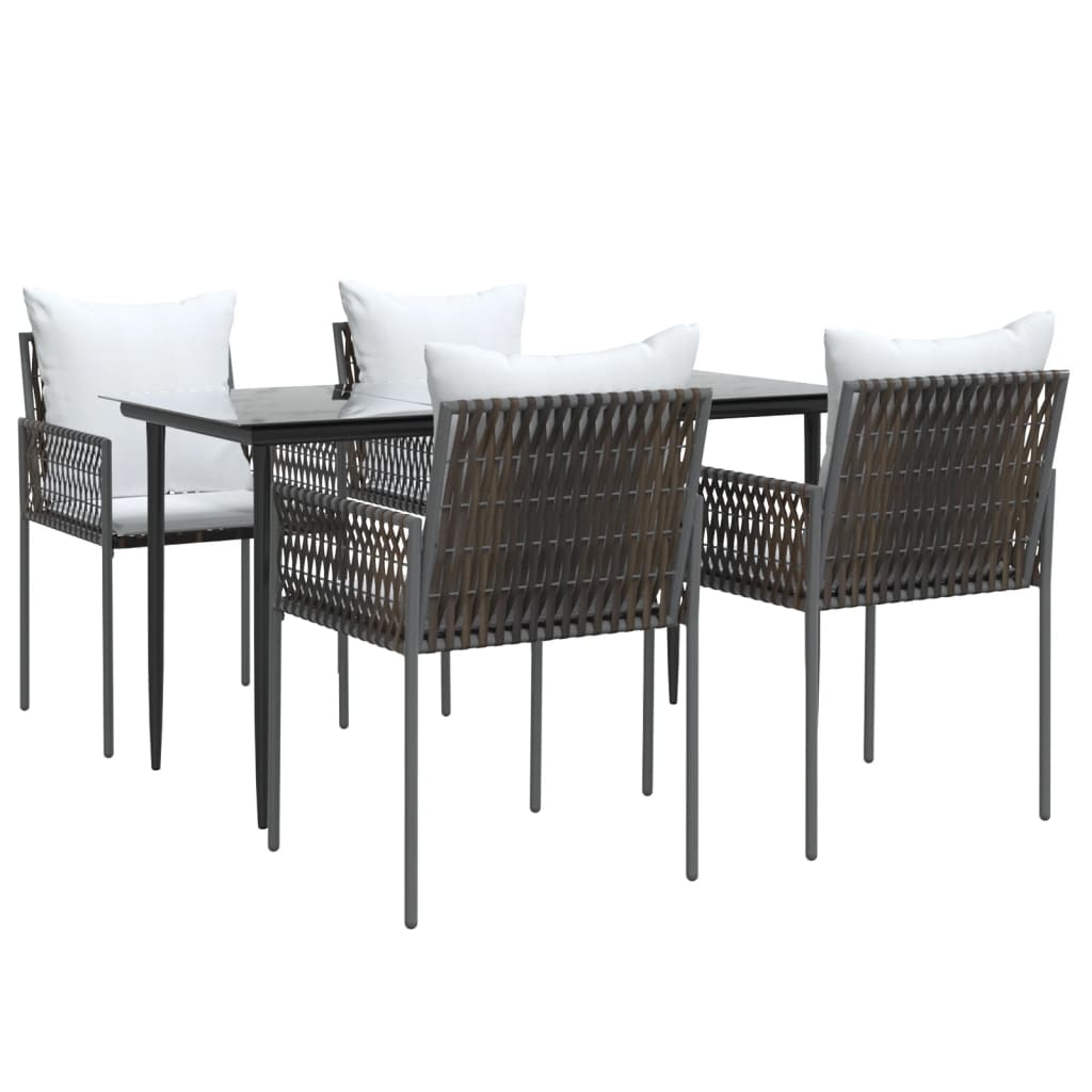 5 Piece Patio Dining Set with Cushions Poly Rattan and Steel