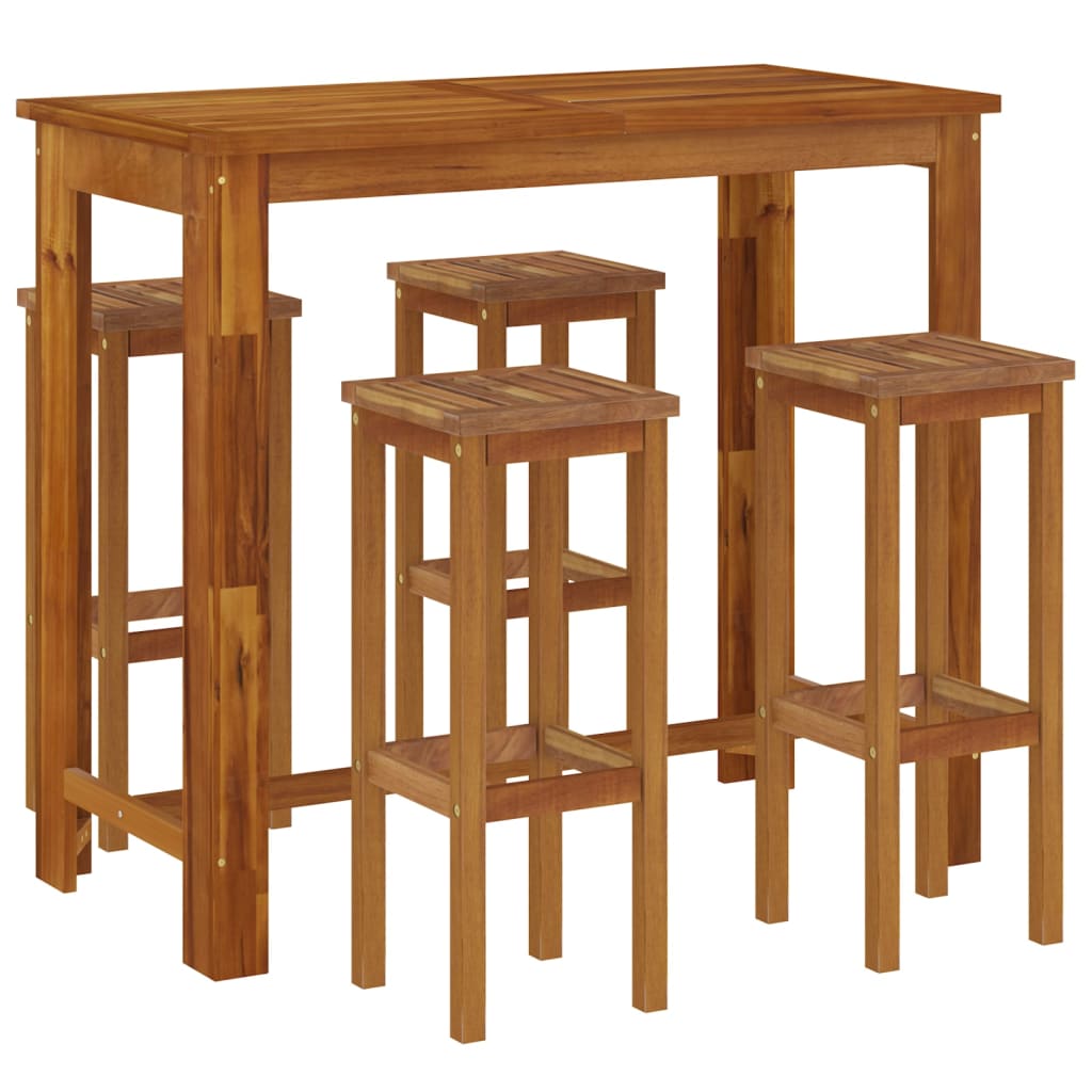 5 Piece Patio Bar Set Solid Wood Acacia