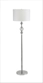 63" Chrome and Crystal Orb Shaped Floor Lamp With White Drum Shade