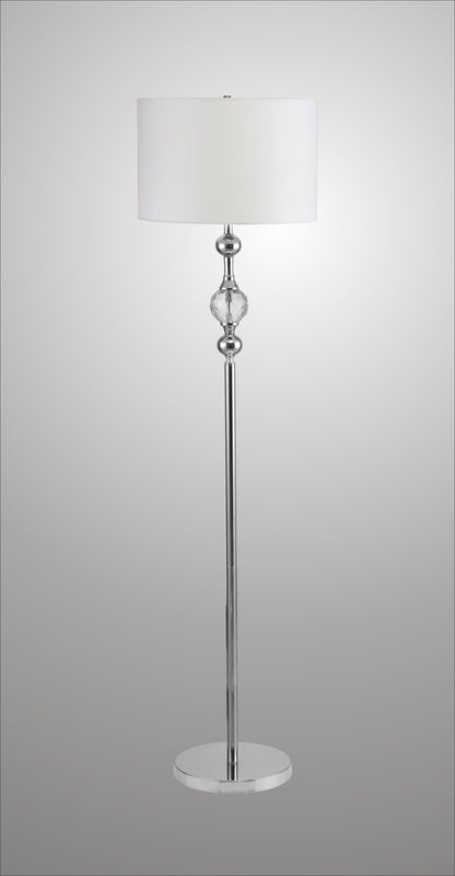 63" Chrome and Crystal Orb Shaped Floor Lamp With White Drum Shade