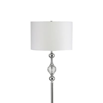 63" Chrome and Crystal Orb Shaped Floor Lamp With White Drum Shade