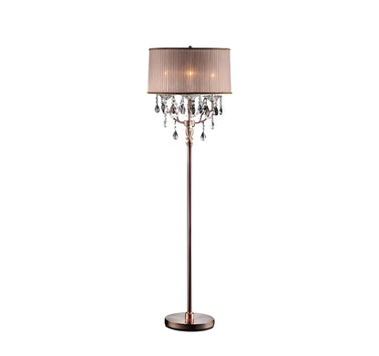 62" Steel Three Light Candelabra Floor Lamp With Silvery Pink Drum Shade