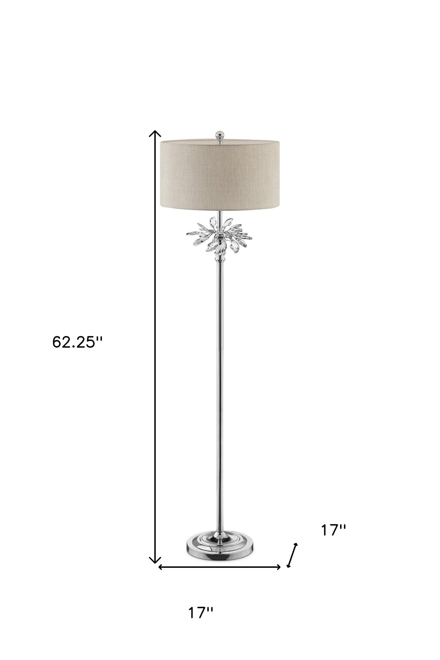 62" Chrome Traditional Shaped Floor Lamp With Silver Drum Shade