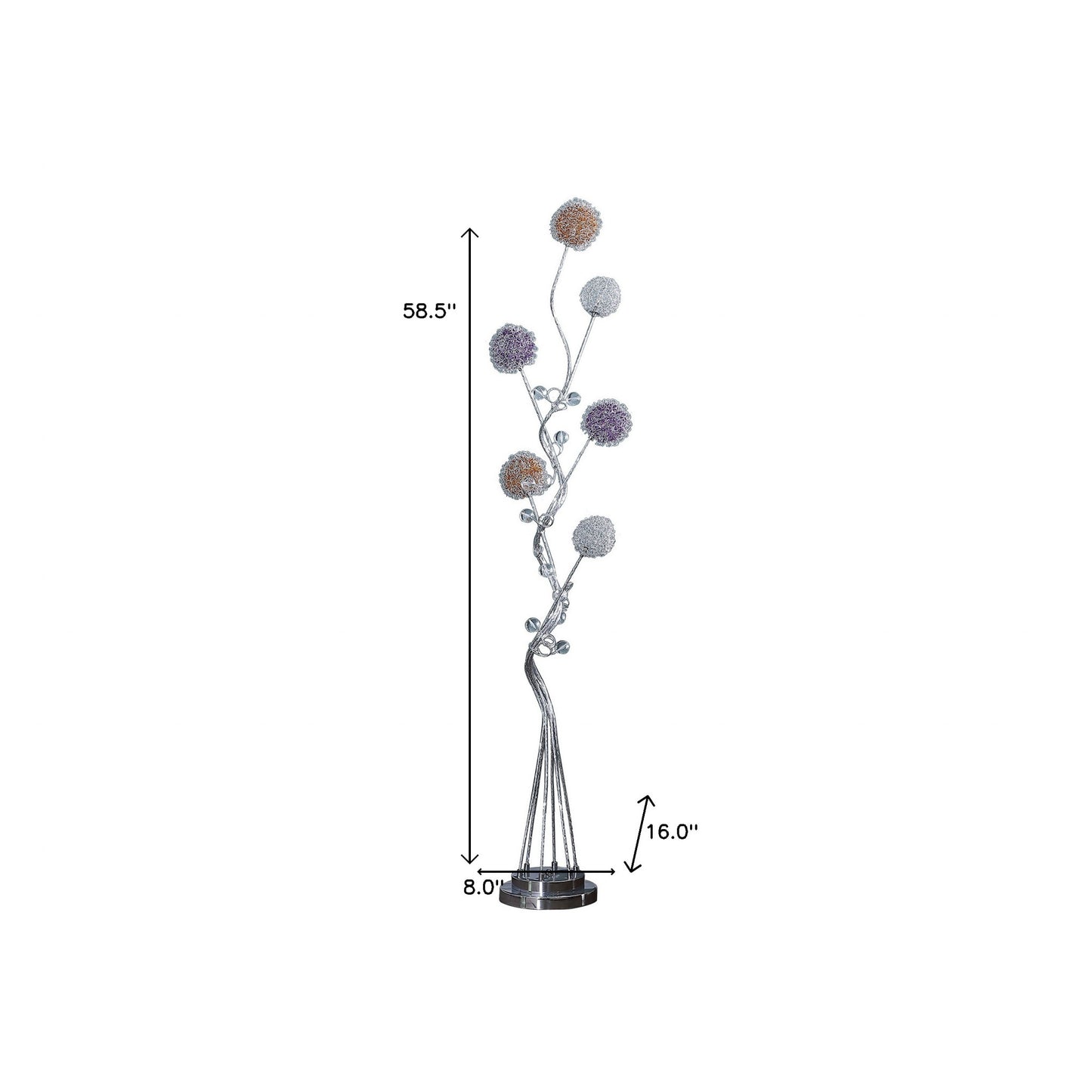 59" Steel LED Novelty Floor Lamp With Purple and White Metal Novelty Shade