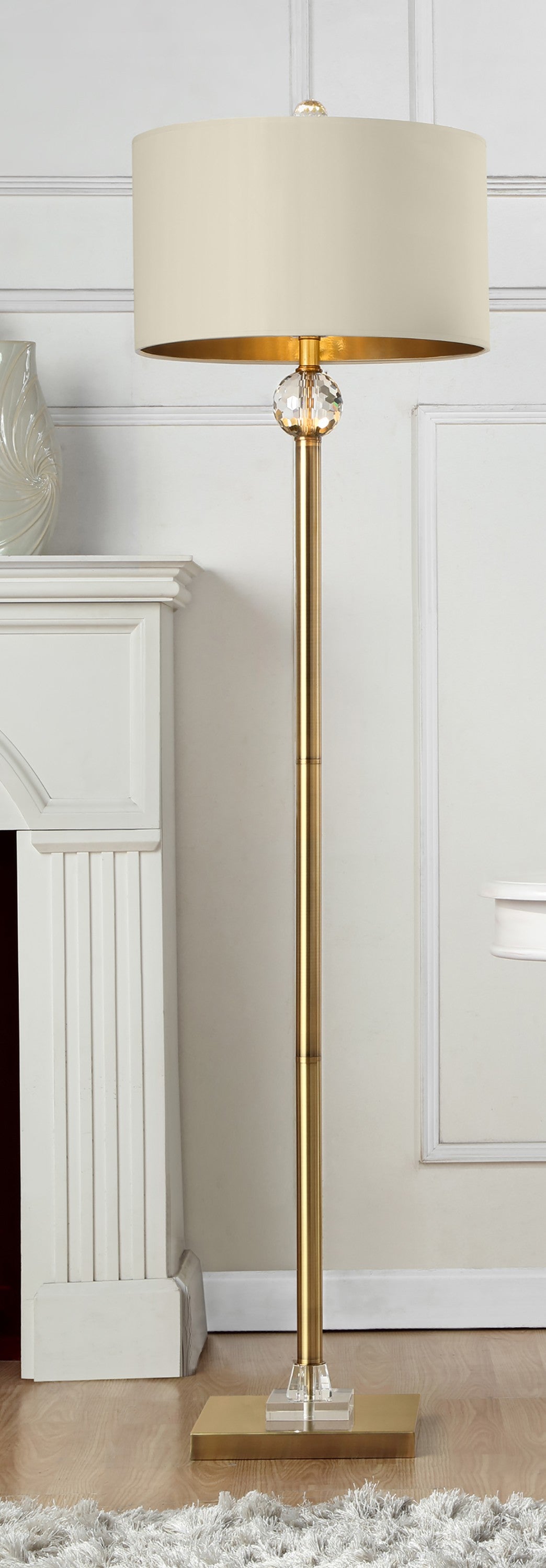 63" Gold Column Floor Lamp With Off-White Drum Shade