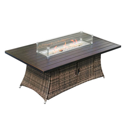 Brown Wicker Outdoor Patio Gas Fire Pit Table