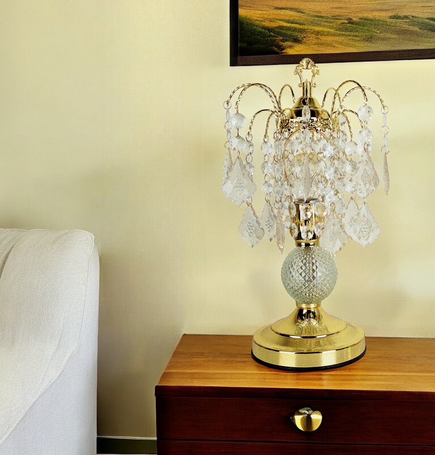 Vintage Gold Glass Chandelier Table Lamp