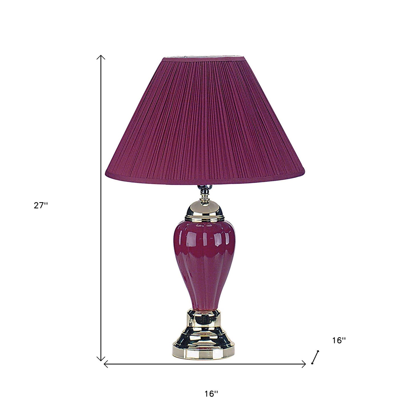 27" Silver Ceramic Bedside Table Lamp With Magenta Empire Shade