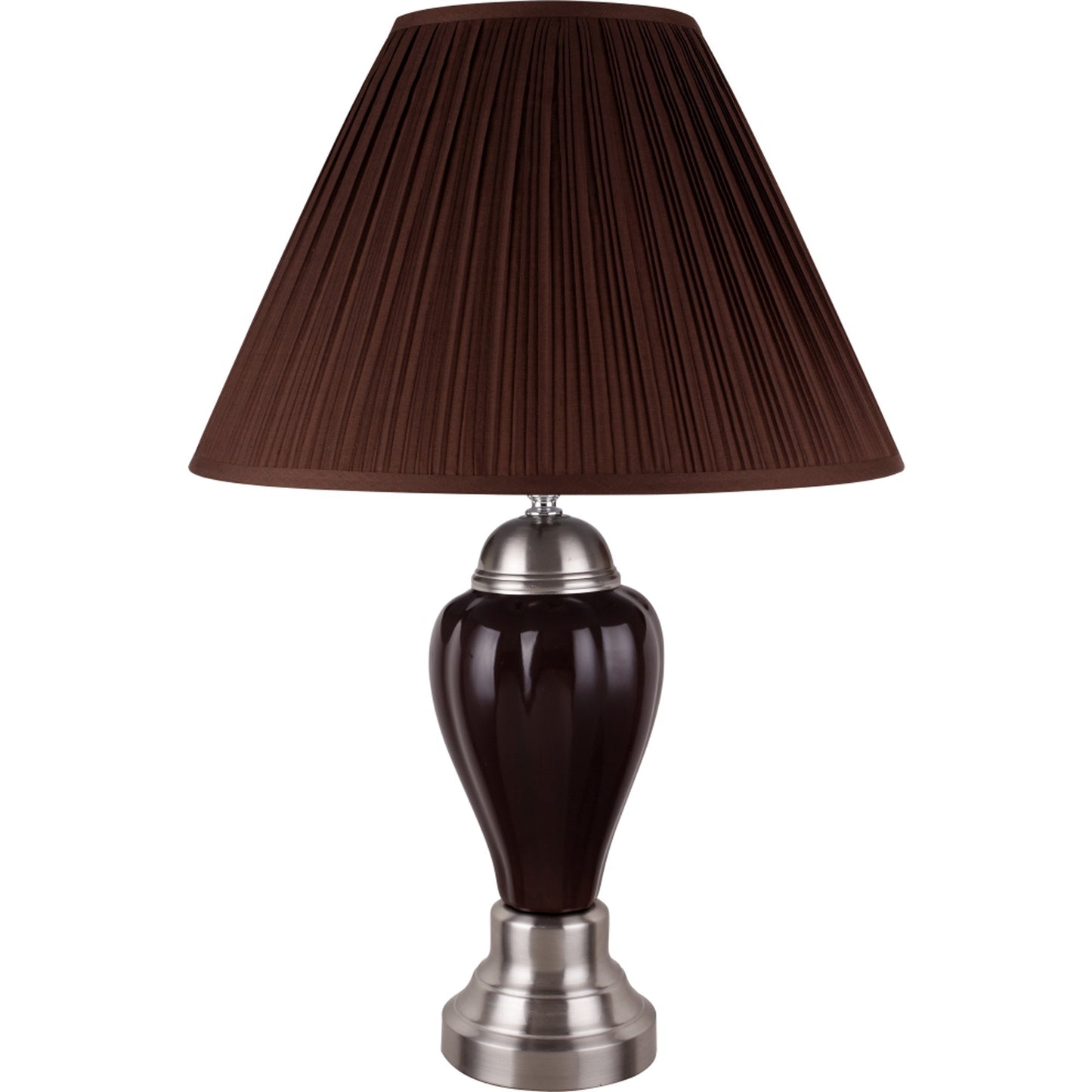 27" Silver Ceramic Urn Bedside Table Lamp With Brown Empire Shade