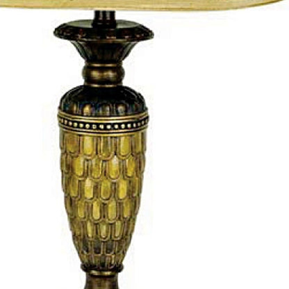 28" Golden Brown Polyresin Table Lamp With Gold Bell Shade