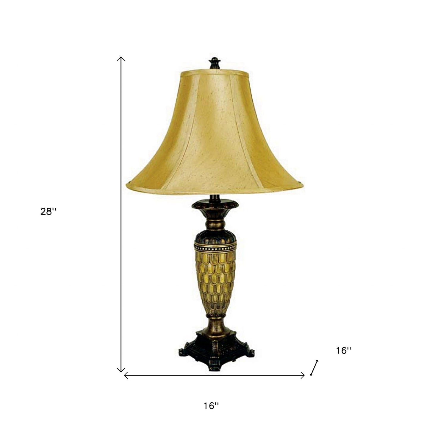 28" Golden Brown Polyresin Table Lamp With Gold Bell Shade