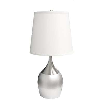 25" Silver Metal Gourd Table Lamp With White Tapered Drum Shade