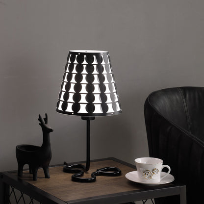 16" Black Bedside Table Lamp With Black Polka Dots Empire Shade