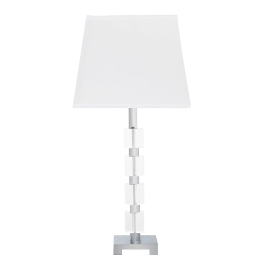 25" Crystal Geo Cubed Table Lamp With White Sharp Corner Square Tapered Shade