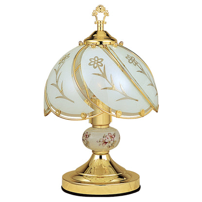 14" Gold Bedside Table Lamp With Floral Frosted Glass Shade