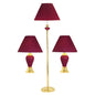 Set Of Three 64" Gold Ceramic Bedside Floor and Table Lamp Set With Red Empire Shade