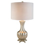 Elegant Silver Table Lamp With White Linen Lamp Shade