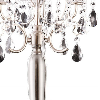 Glam Silver Scroll Chandelier Faux Crystal Table Lamp