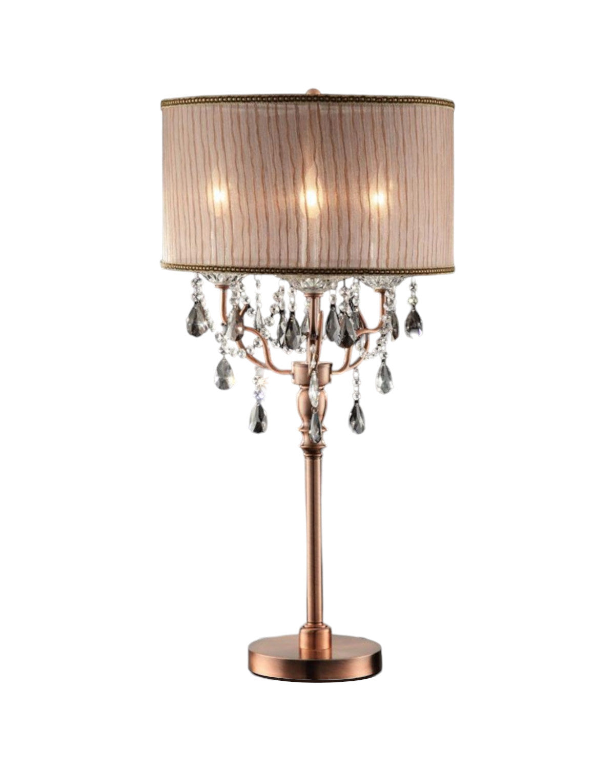 32" Clear and Rose Gold Faux Crystal Accent Table Lamp