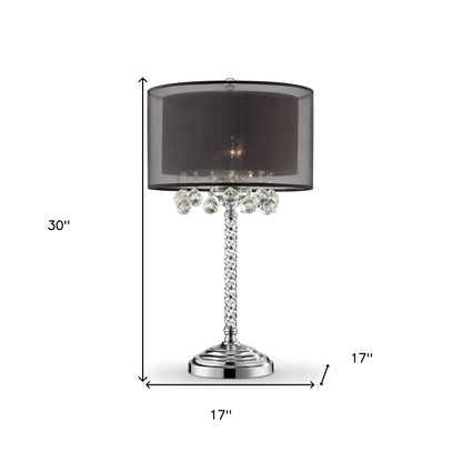 Contempo Silver Table Lamp with Black Shade and Crystal Accents