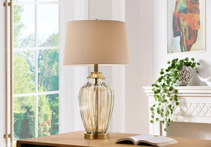 29" Bronze Metal Bedside Table Lamp With Tan Shade